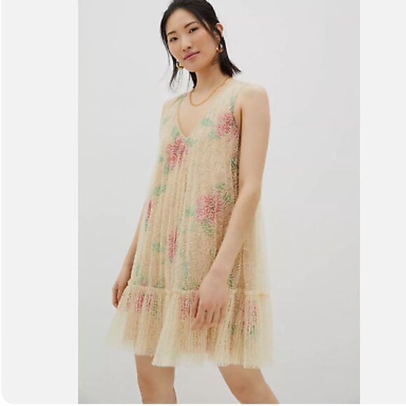 Anthropologie Sequined Tulle Mini Dress - Picture 1 of 6